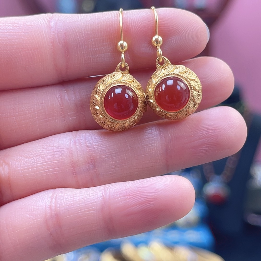 非遗花丝镶嵌耳环 红色