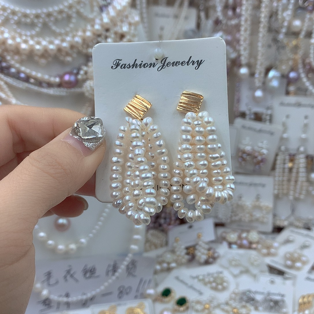 淡水珍珠银S925镶嵌耳饰