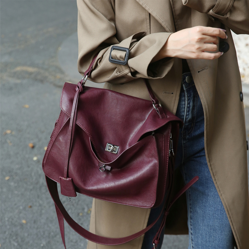 牛皮包包女2024新款秋冬手提通勤包单肩斜挎包巴邮差包