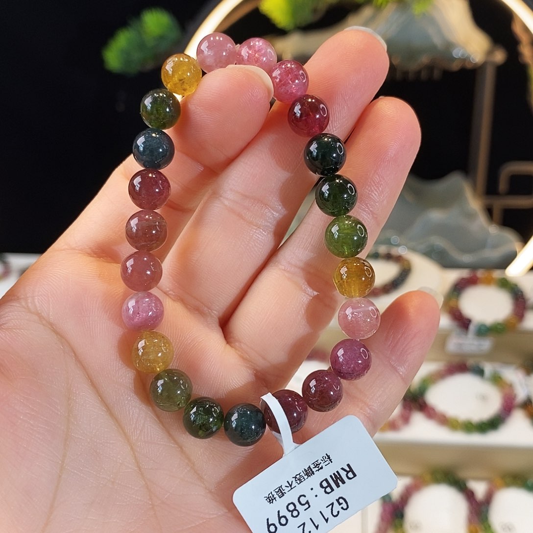 碧玺手串未镶嵌G2112素圈颜色微差