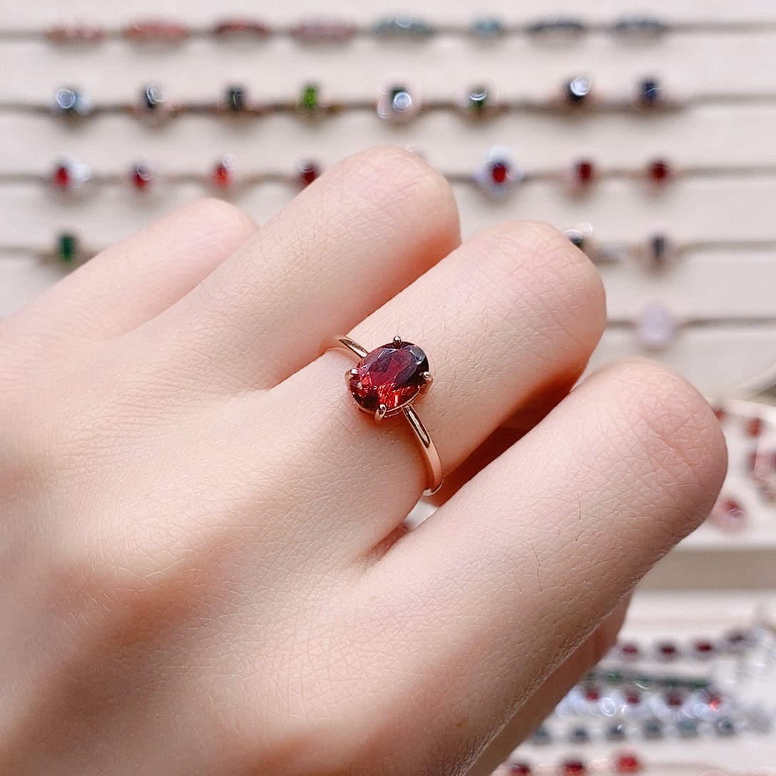石榴石戒指银S925镶嵌戒指
