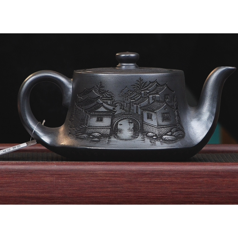 宜兴紫砂 曲壶 石黄 李恒阳 500cc