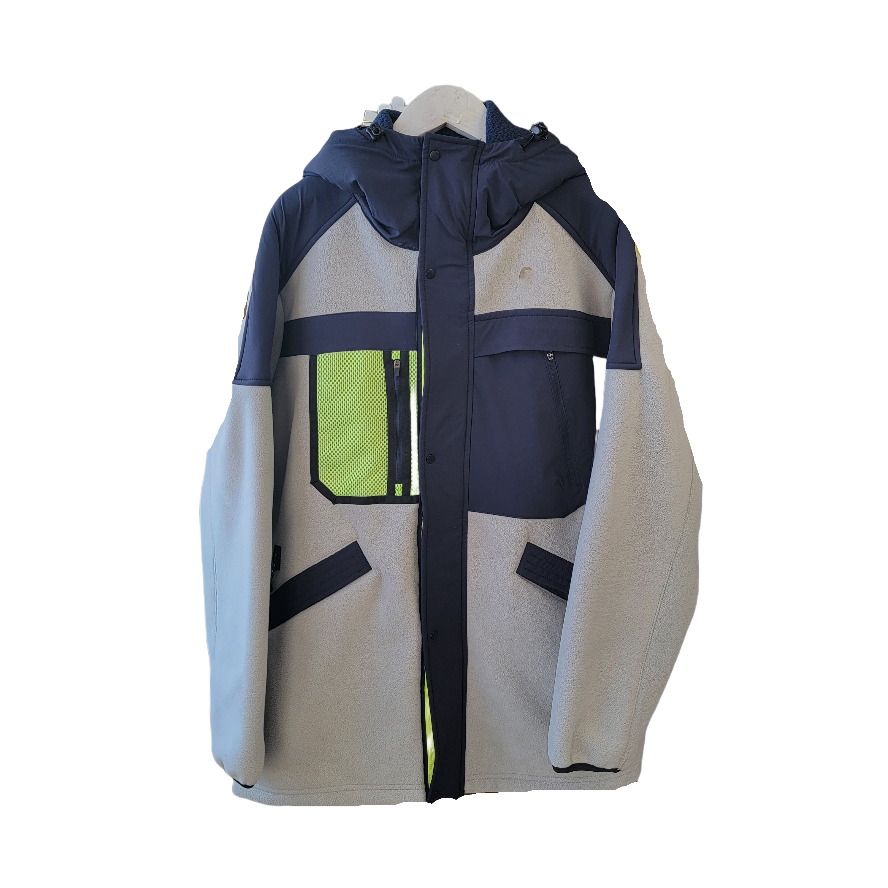 小素秋冬女士防风保暖经典多色拼接抓绒保暖连帽拉链中长款外套