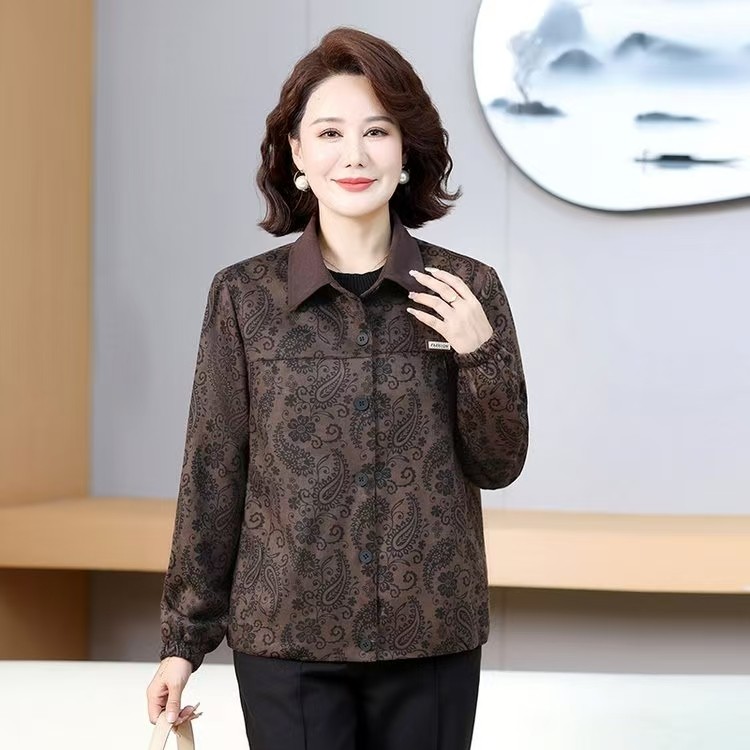 洋气短款印花外套女装2025春秋中老年女装长袖上衣风衣夹克上衣