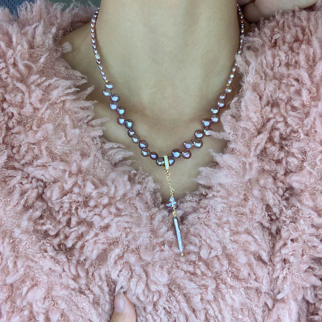 项链银S925镀金镶嵌淡水珍珠