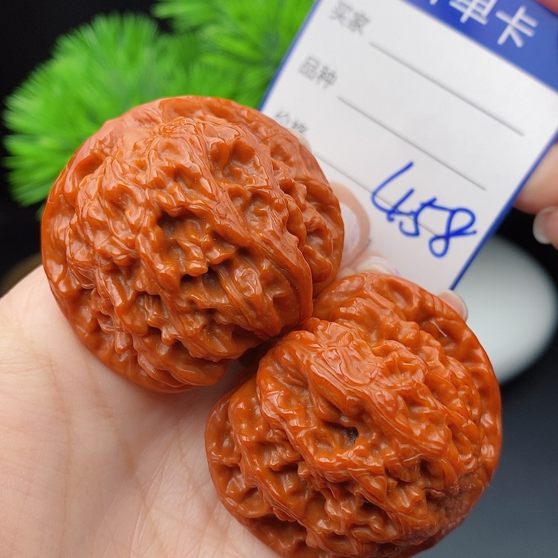 文玩核桃把件44红狮子458