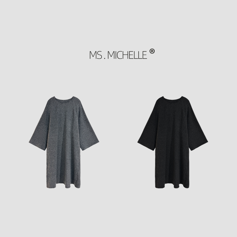 MS.MICHELLE 宽松慵懒风气质简约纯色秋冬毛衣裙5317