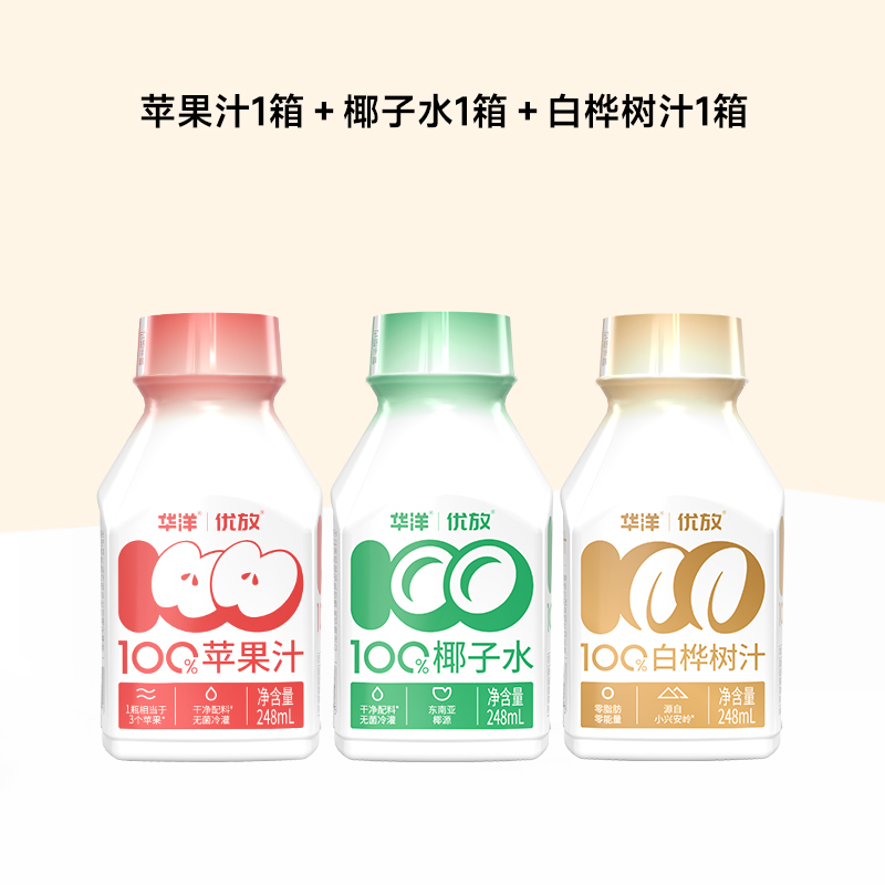 华洋100%苹果汁 白桦树汁 椰子水 果汁 饮料批发整箱过节聚餐-c