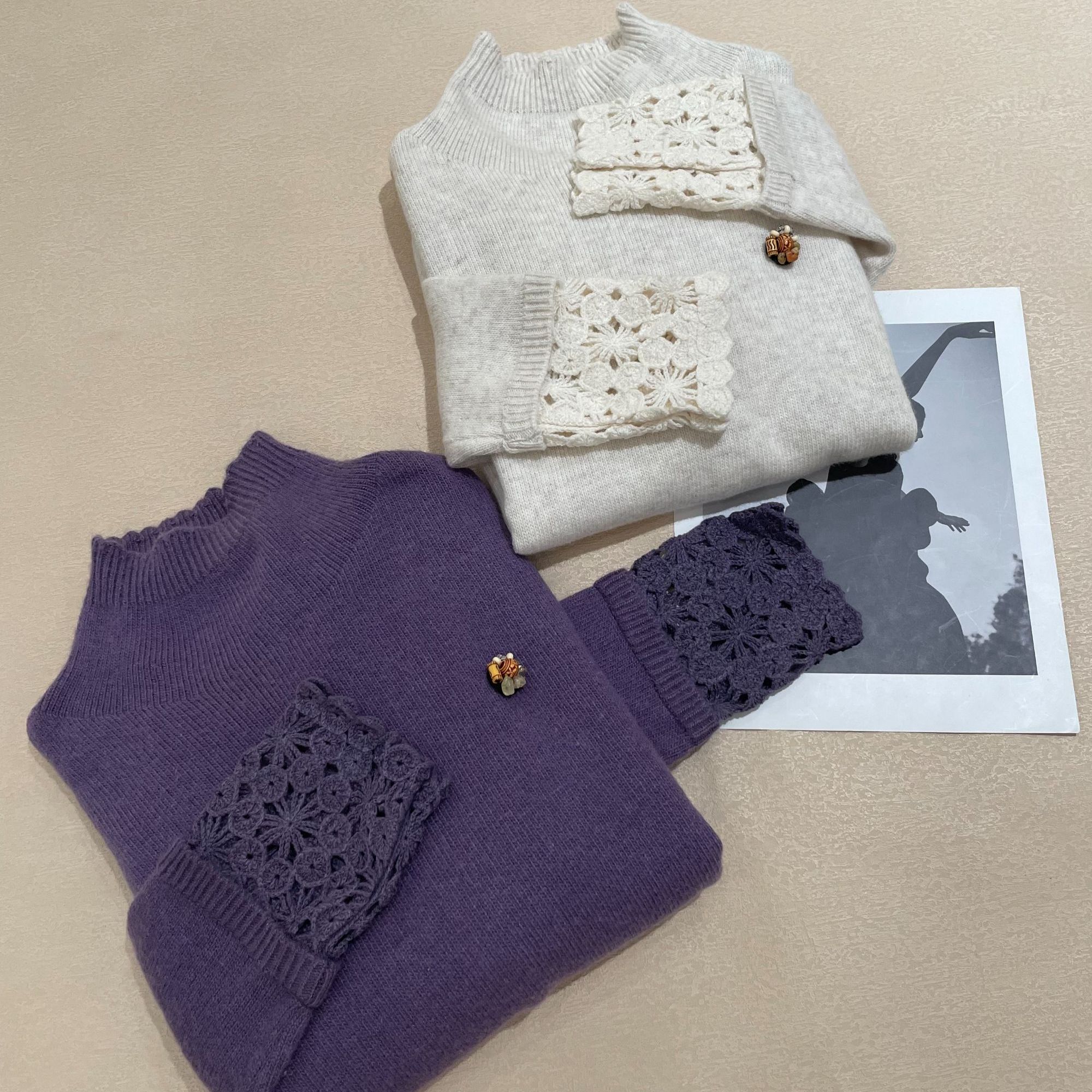 拼接厚款女针织羊毛衫打底衫韩版保暖女士百搭