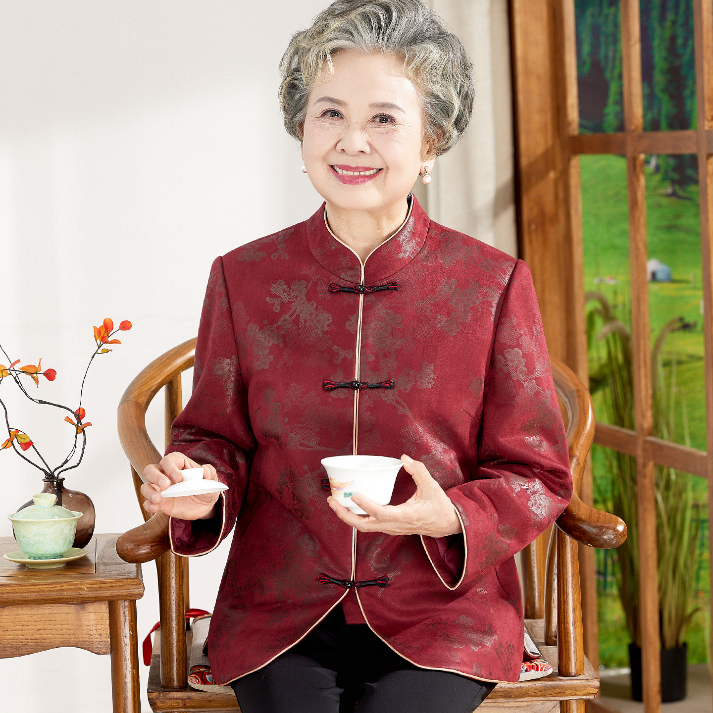 老年人秋装女老太太喜庆外套喜婆婆衣服婚宴婚礼妈妈结婚奶奶唐装
