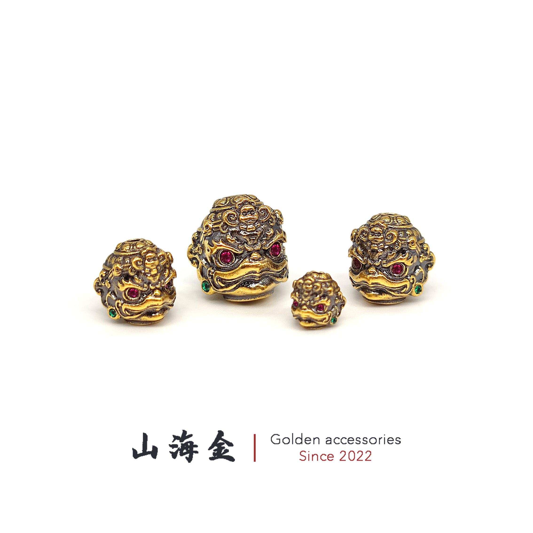山海金 24K黄金999足金黑金迦楼罗大鹏鸟隔珠顶珠文玩手串金配饰