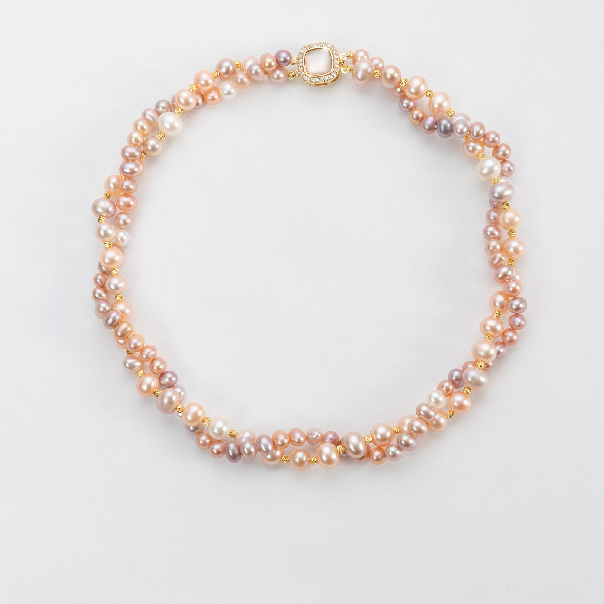 「极光莫兰迪色」浪漫混彩天然无核淡水珍珠项链双层