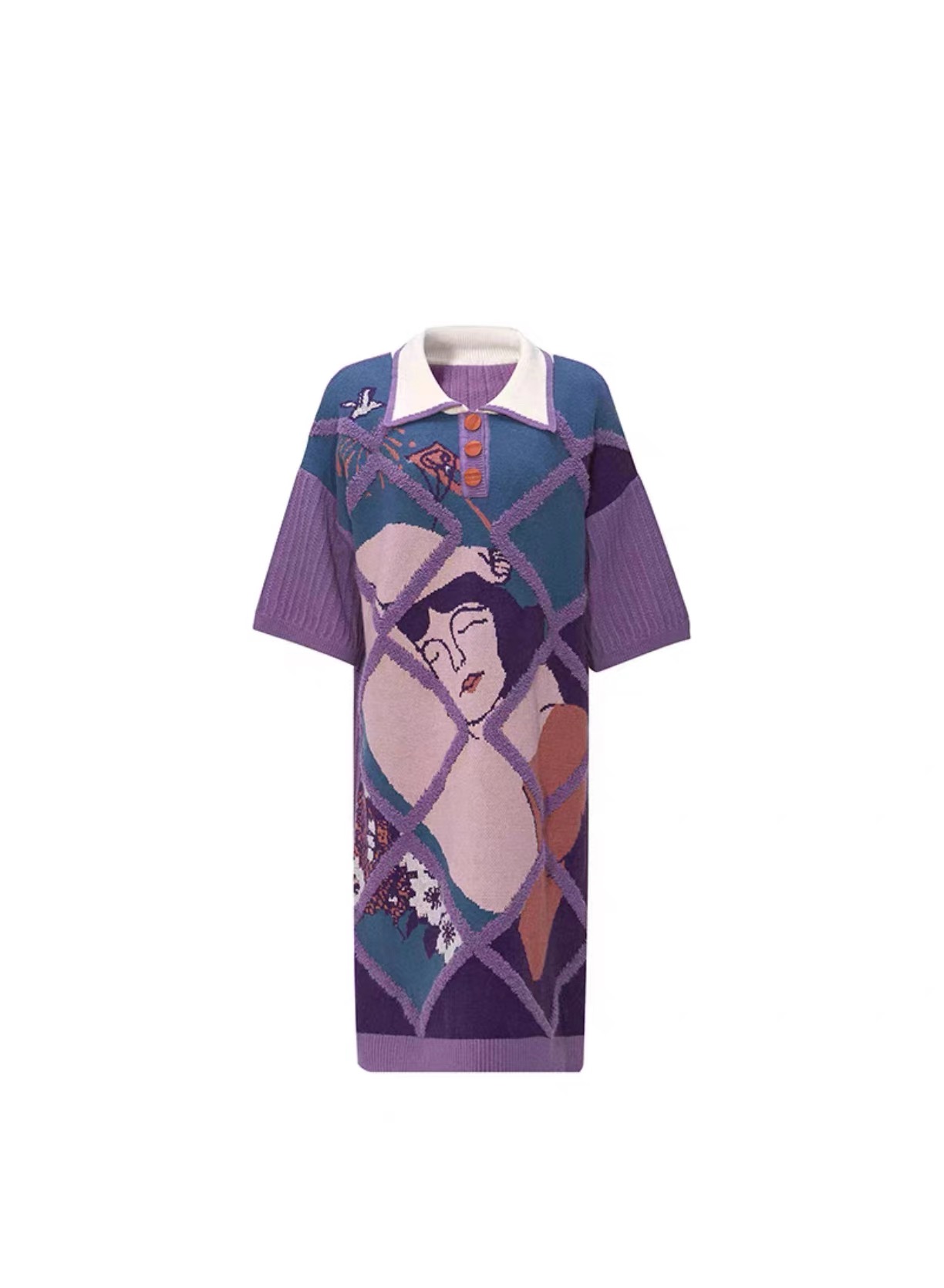 【菱格美人】秋冬新款毛衣裙针织连衣裙中长款款系列衣服油画女