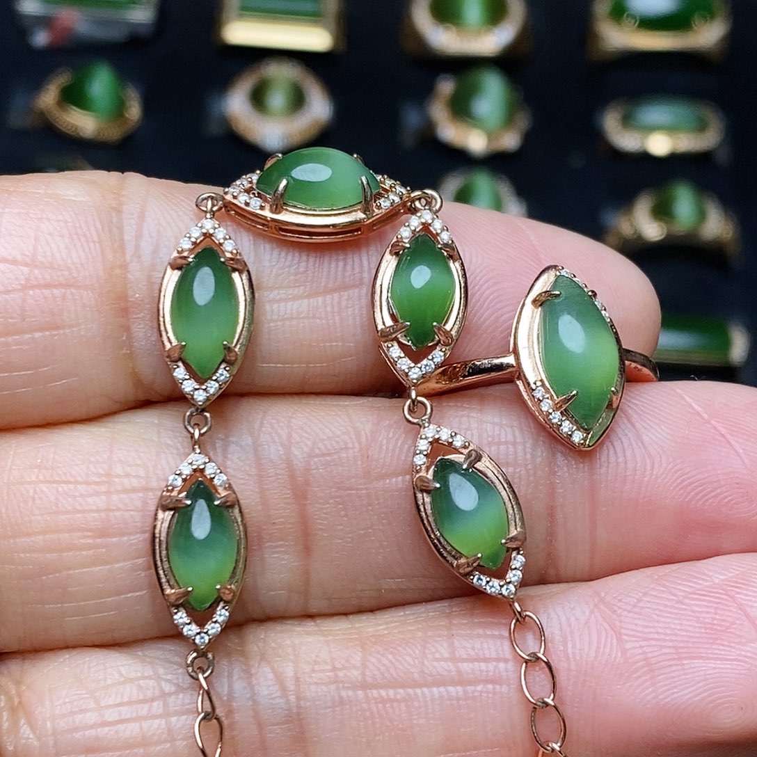 和田玉（碧玉）套装银S925镶嵌