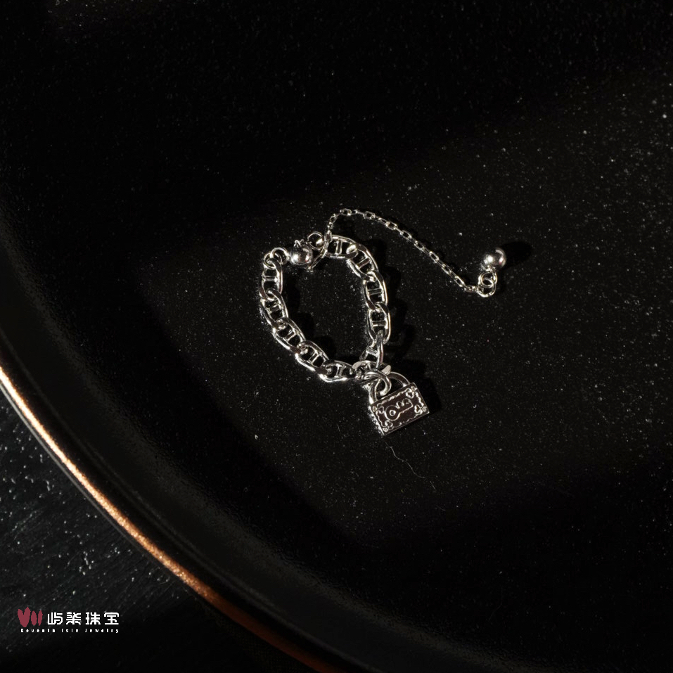 925银戒指 D188 银925饰品 银链小锁戒链