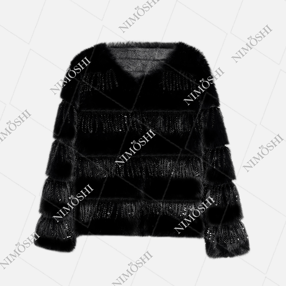 NIMOSHI【莎莎】新款钉珠星星重工气质百搭宽松毛绒外套冬季L5113