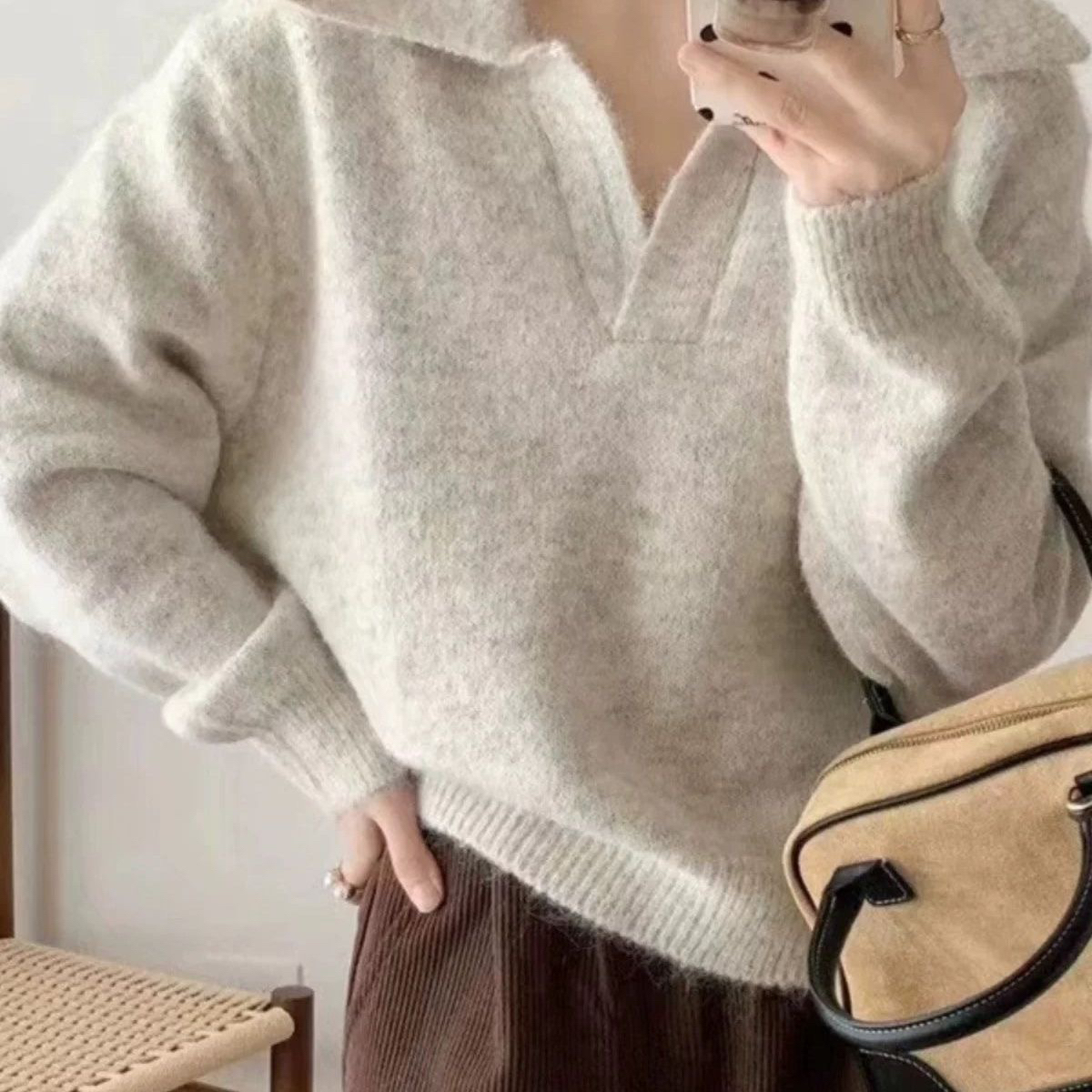 法式温柔风复古软糯高级感针织毛衣女秋冬宽松休闲上衣