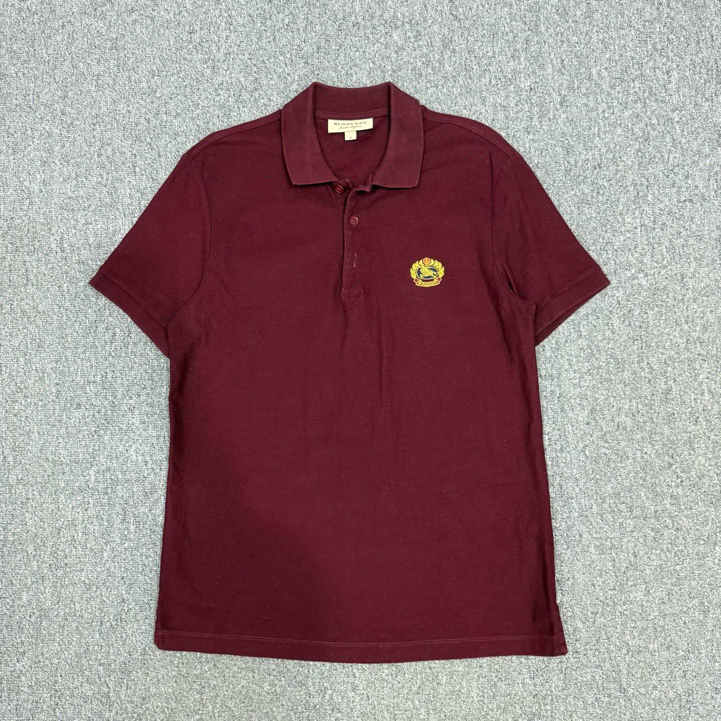99新 BURBERRY/博柏利 14398742酒红色刺绣麦穗logo短袖Polo衫M码