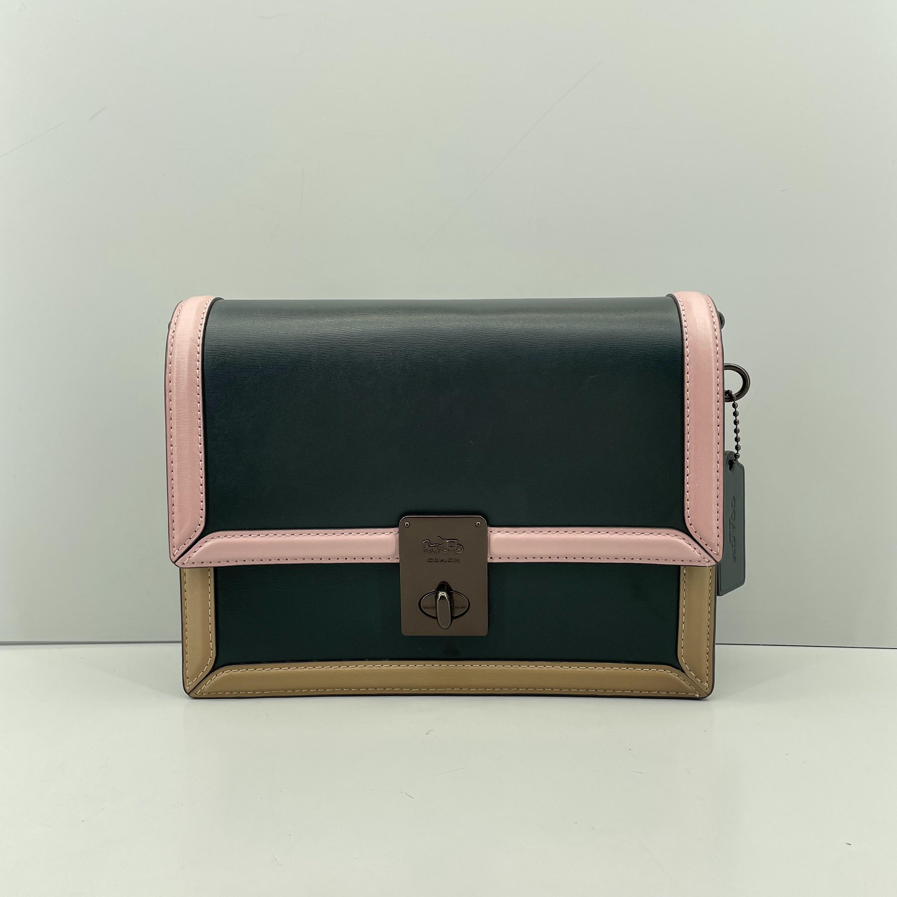 95新 COACH/蔻驰 hutton墨绿拼色纹链条包 22*16*6cmE010304