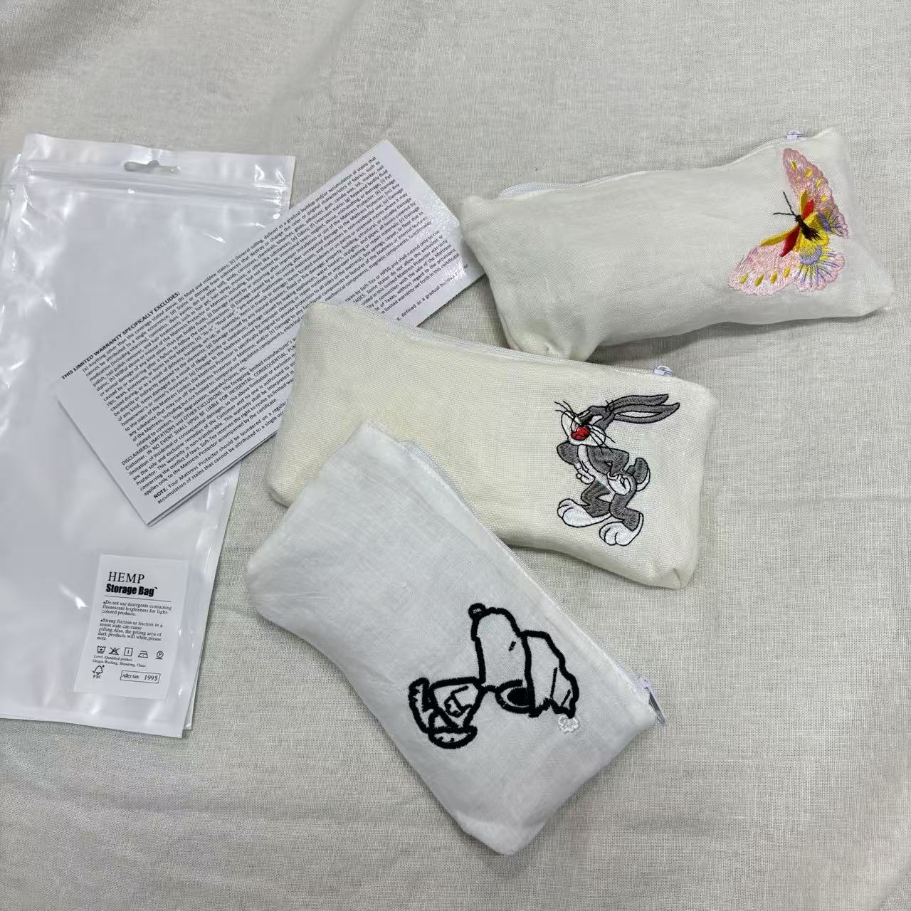 汉麻绣花笔袋手机包化妆包21*11