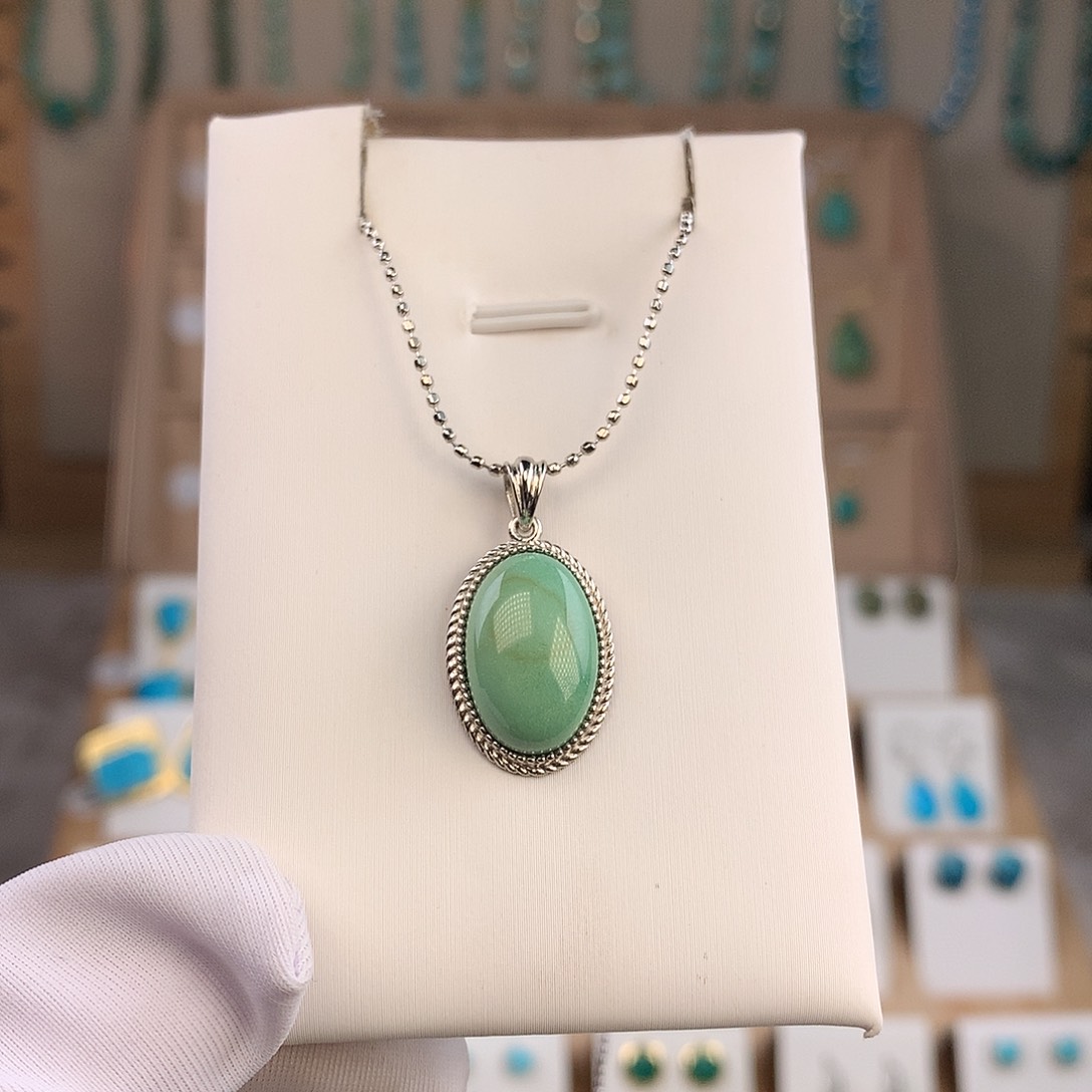 绿松石银S925镶嵌吊坠(不含链)