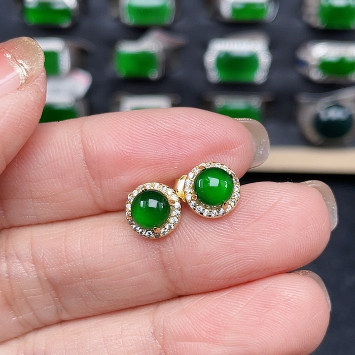 翡翠耳饰银S925镶嵌一**风包邮没运费险