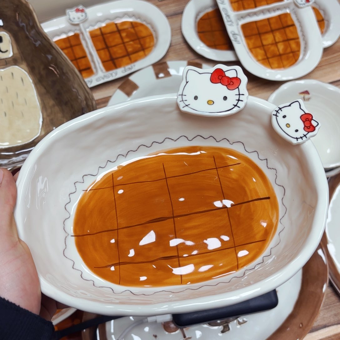 白瓷手工卡通猫八寸浴缸碗默认微瑕