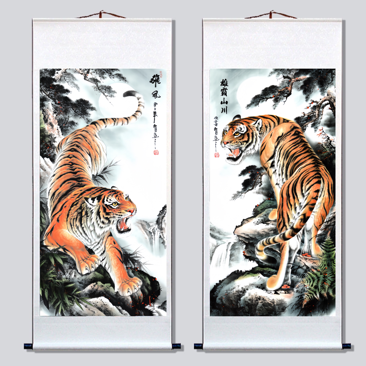 太极八卦虎四尺竖幅上山虎下山虎中堂装饰挂画适合多场景170*150