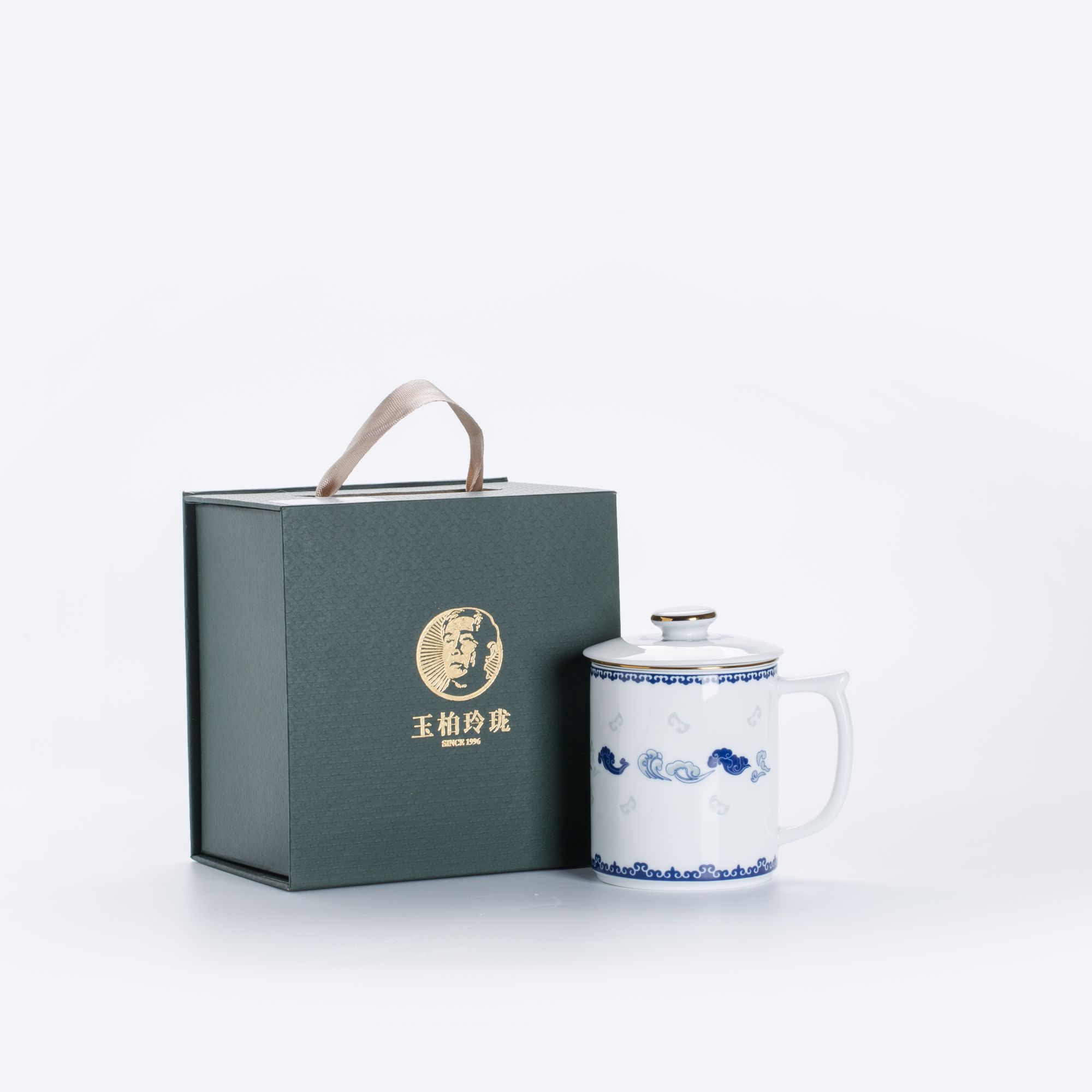 【玉柏玲珑】福运连连过滤杯青花玲珑瓷茶水分离杯