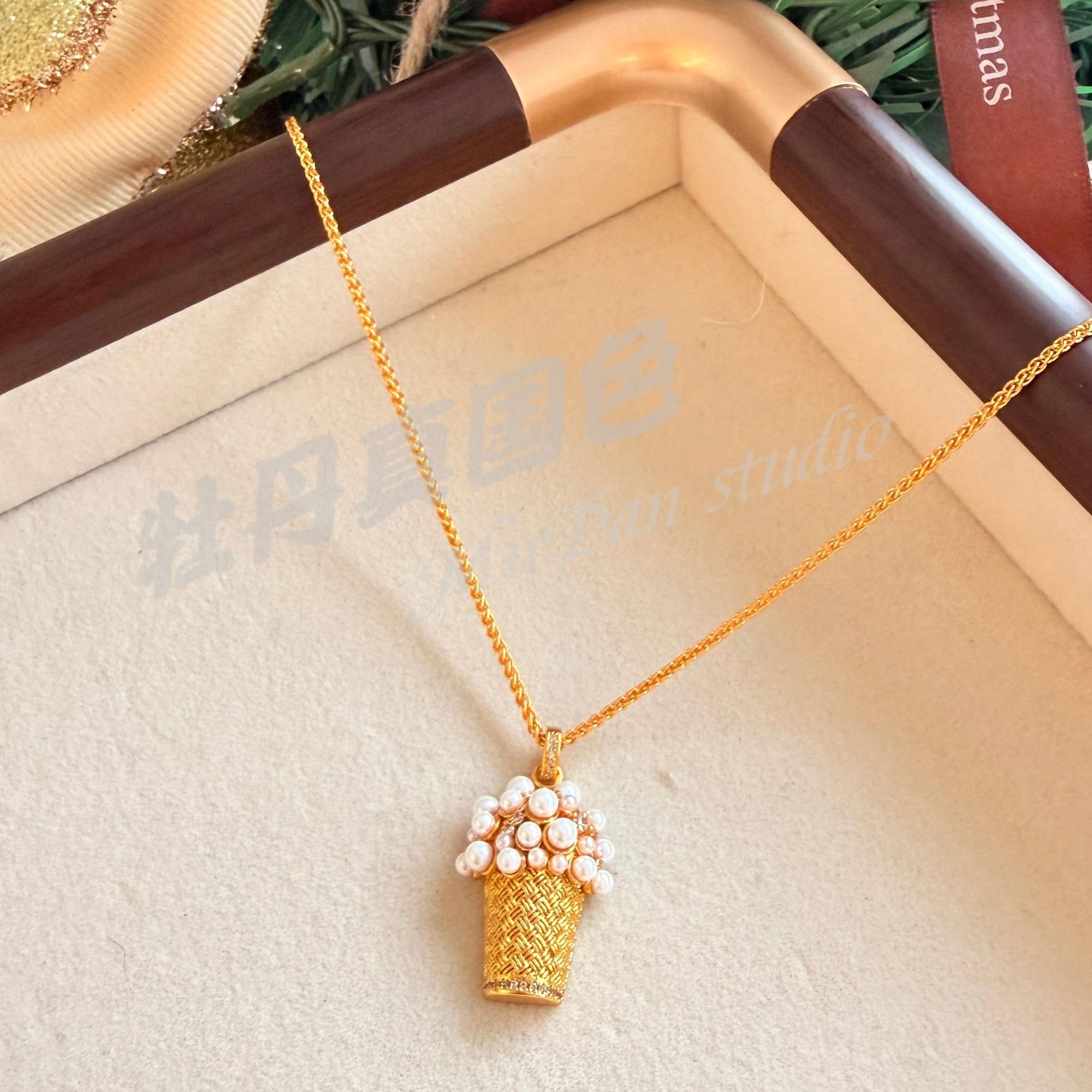 铜合金项链 铜合金爆米花珠珠项链时尚复古气质轻奢甜美精致F19