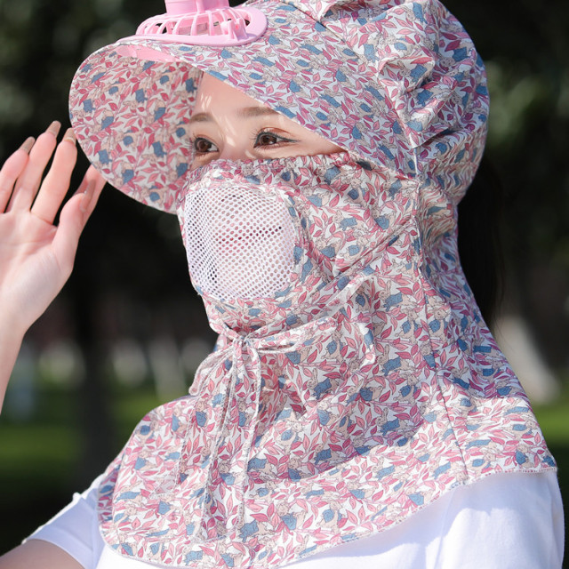 采茶遮全脸太阳帽子女款夏季新款防晒面罩帽子一体工地农活遮阳帽