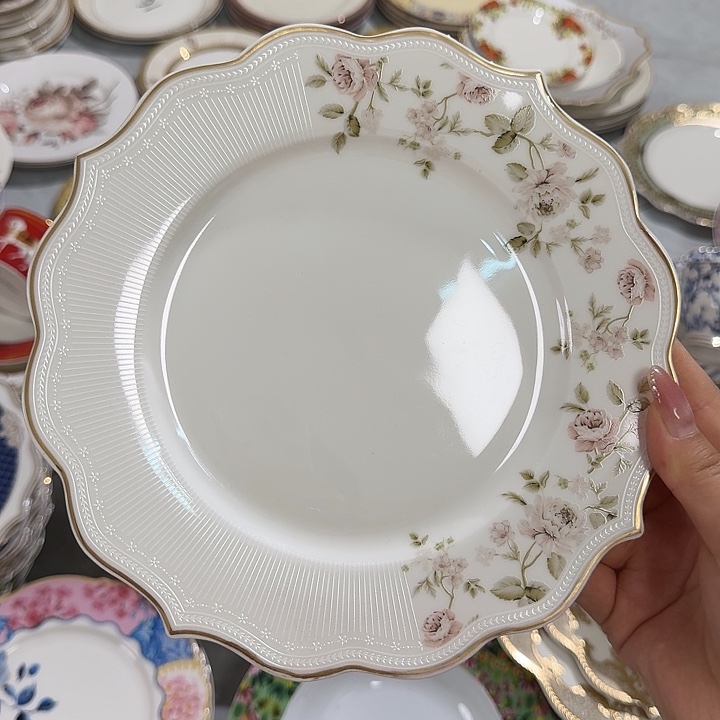 瓷8英寸法式玫瑰花平盘2个