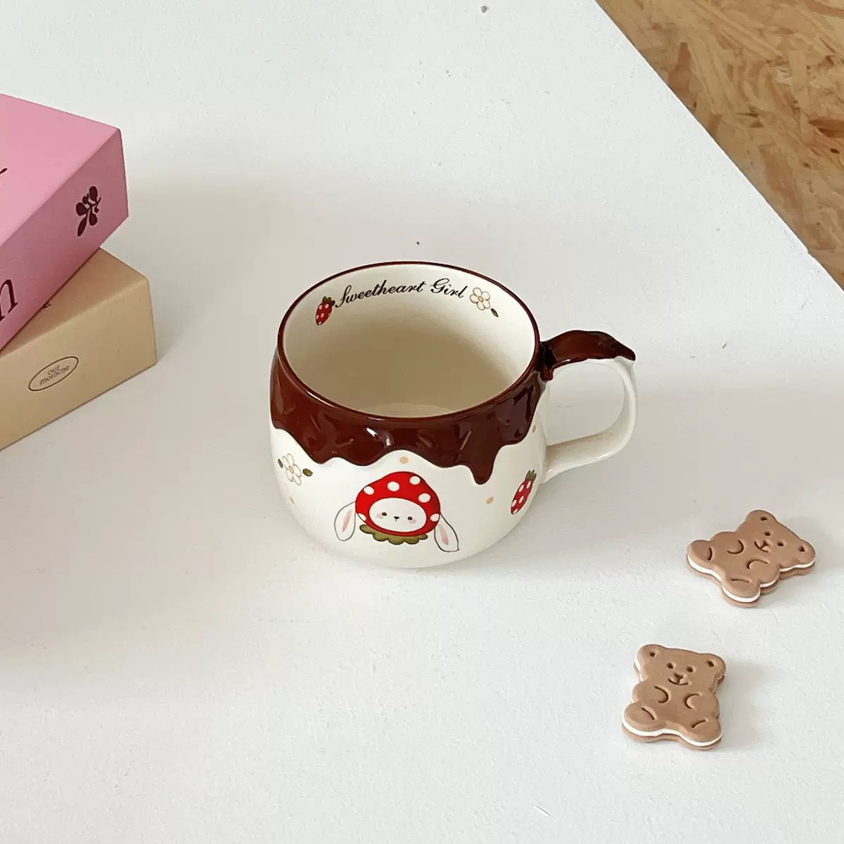 草莓娃娃简约餐具手绘不规则陶瓷大碗拌面碗网红小清新餐具