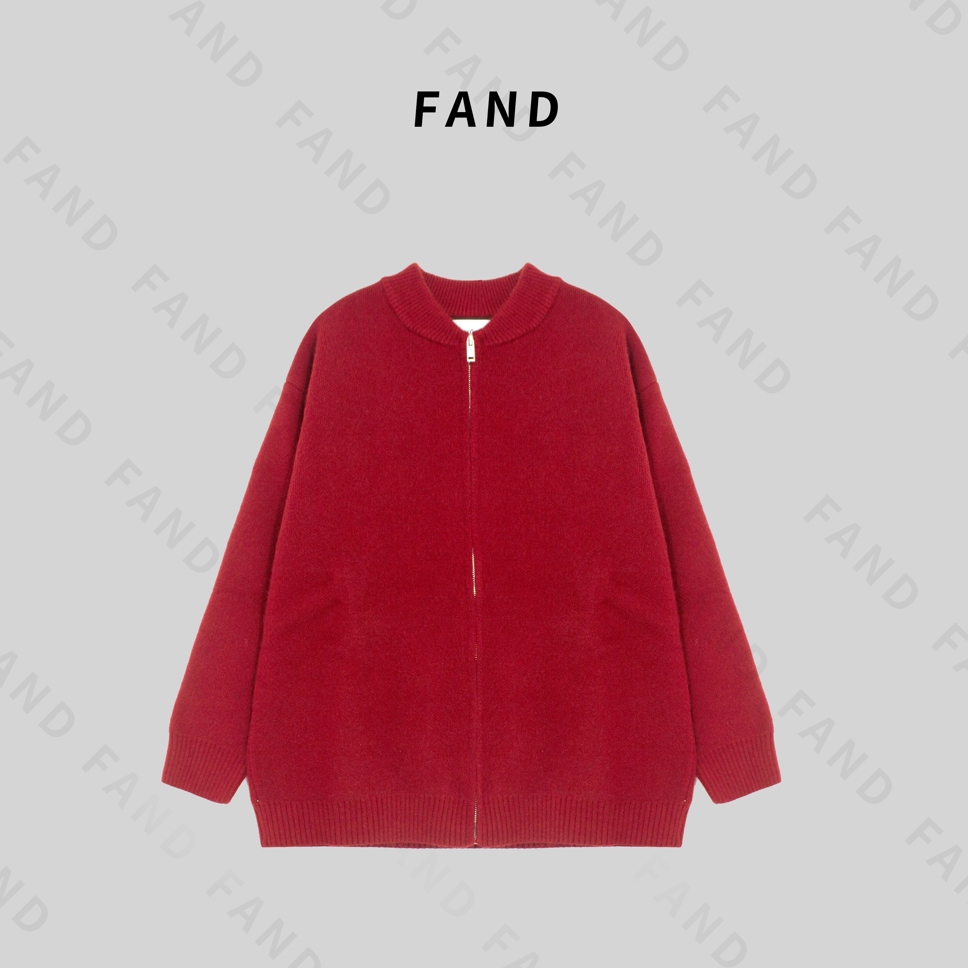 FAND妍妍【munmu】秋冬时尚年货节棒球服领子宽松拉链开衫外套毛衣
