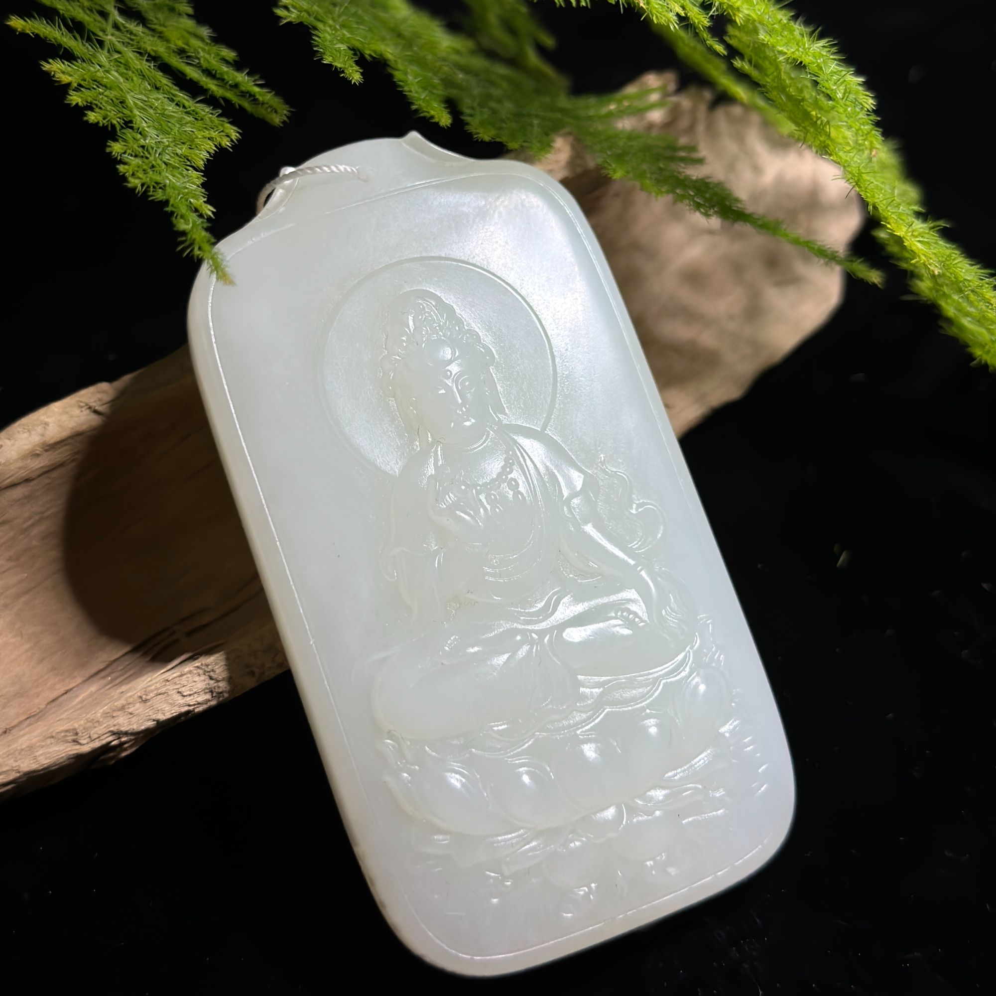 【玉曌缘】和田玉羊脂白玉观音坐莲吊坠