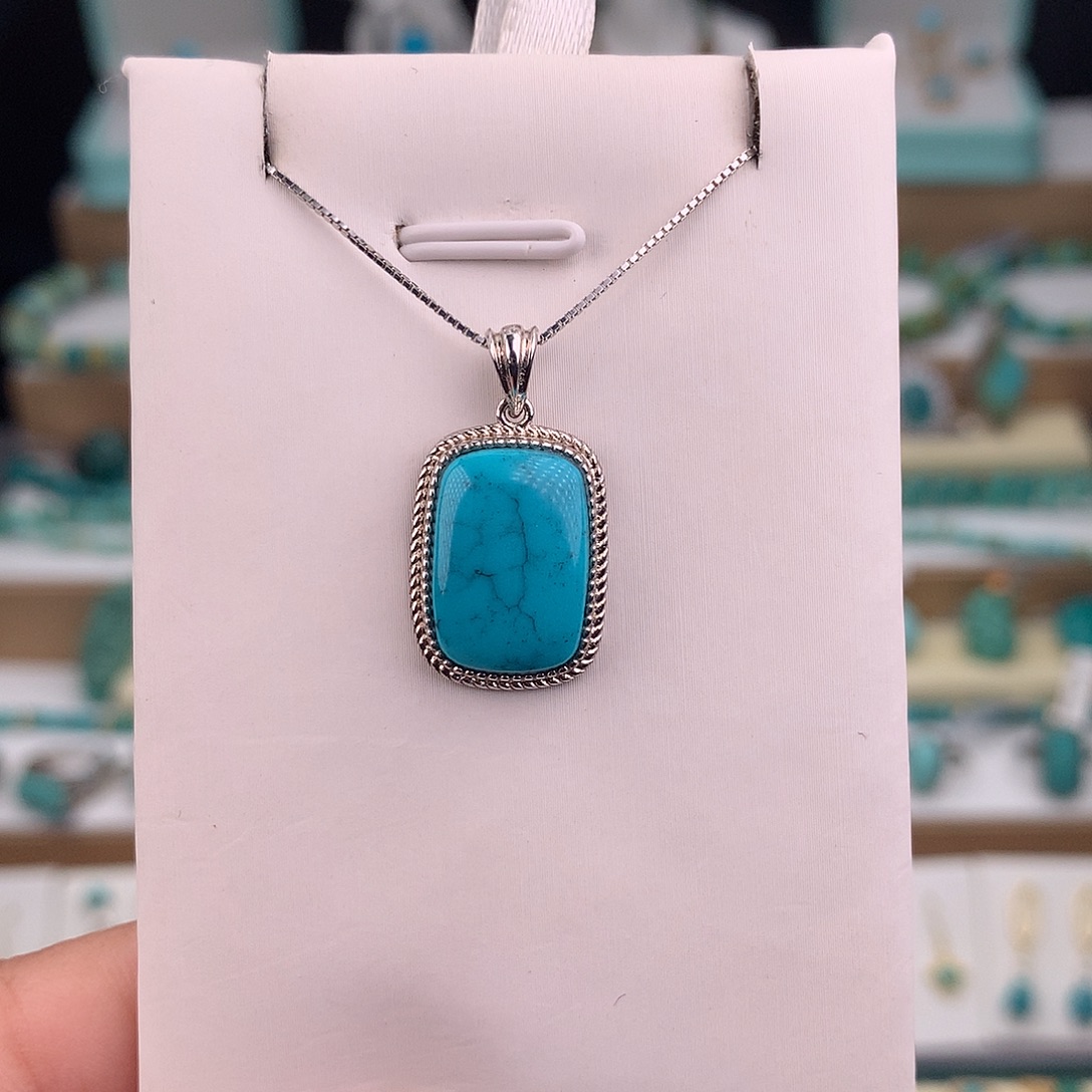 绿松石银S925镶嵌吊坠(不含链)