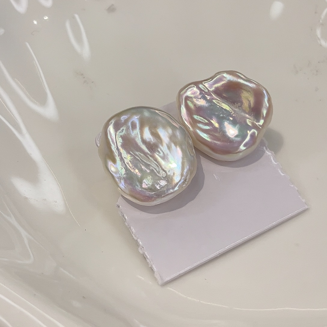 淡水珍珠银S925镶嵌耳饰