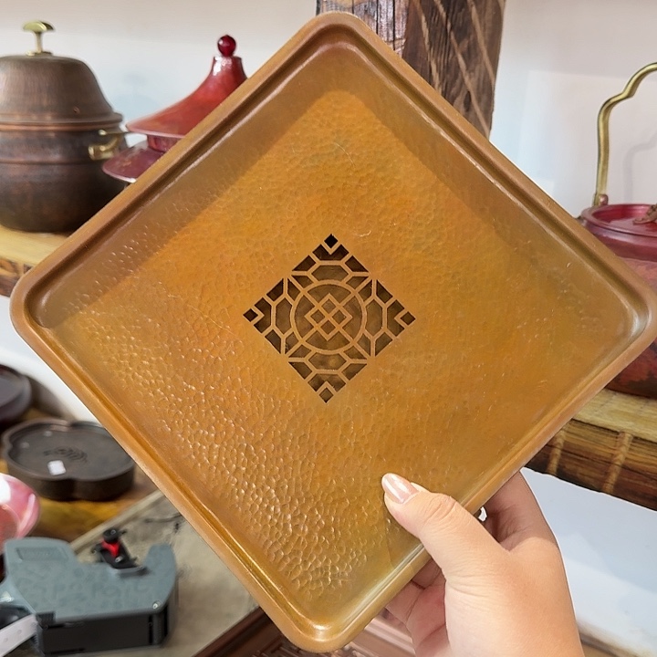 以***意紫铜手工制作四方壶承20×20