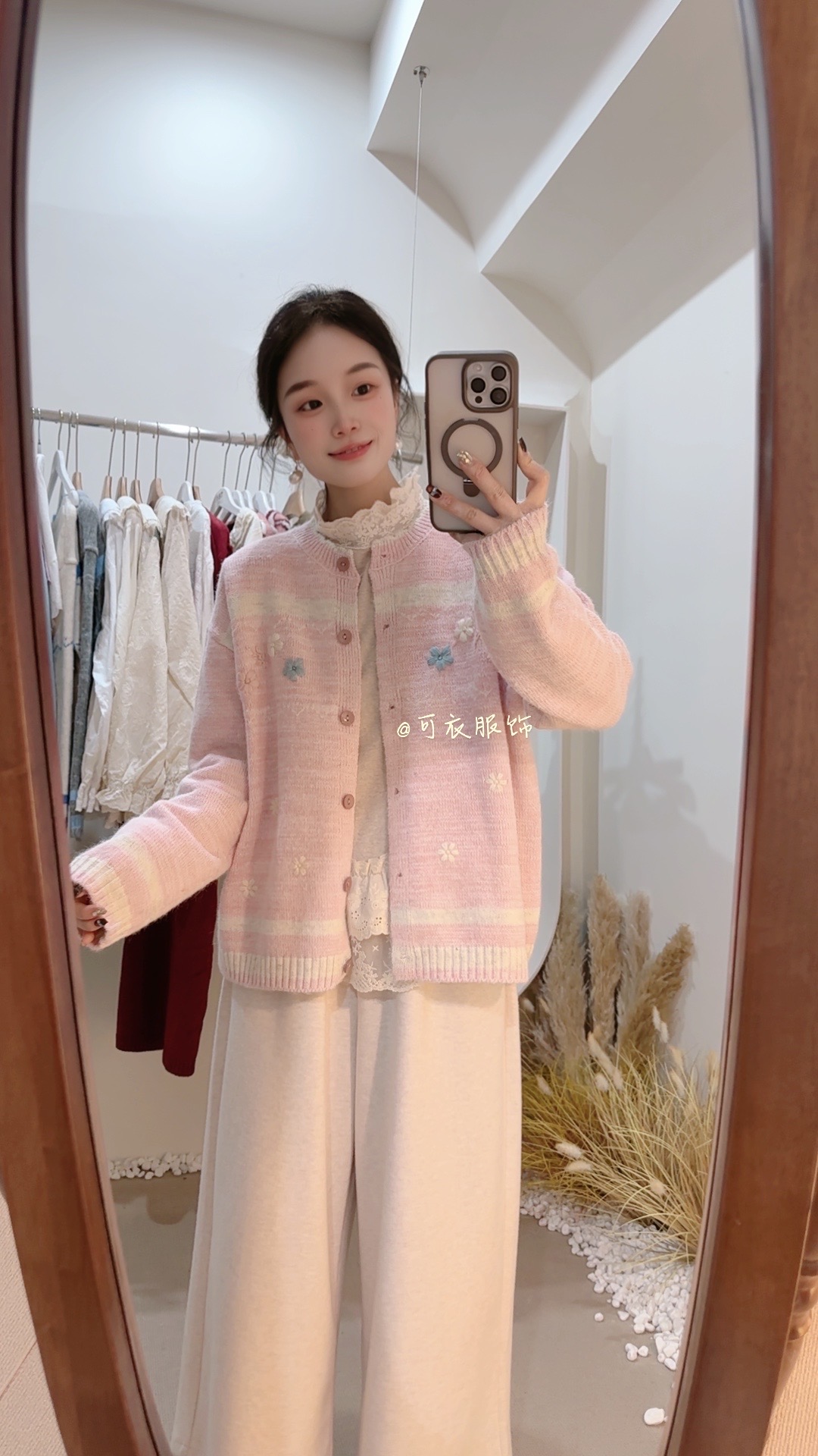 【撞色手绣】减龄针织花朵毛针织衫百搭女圆领短款外套