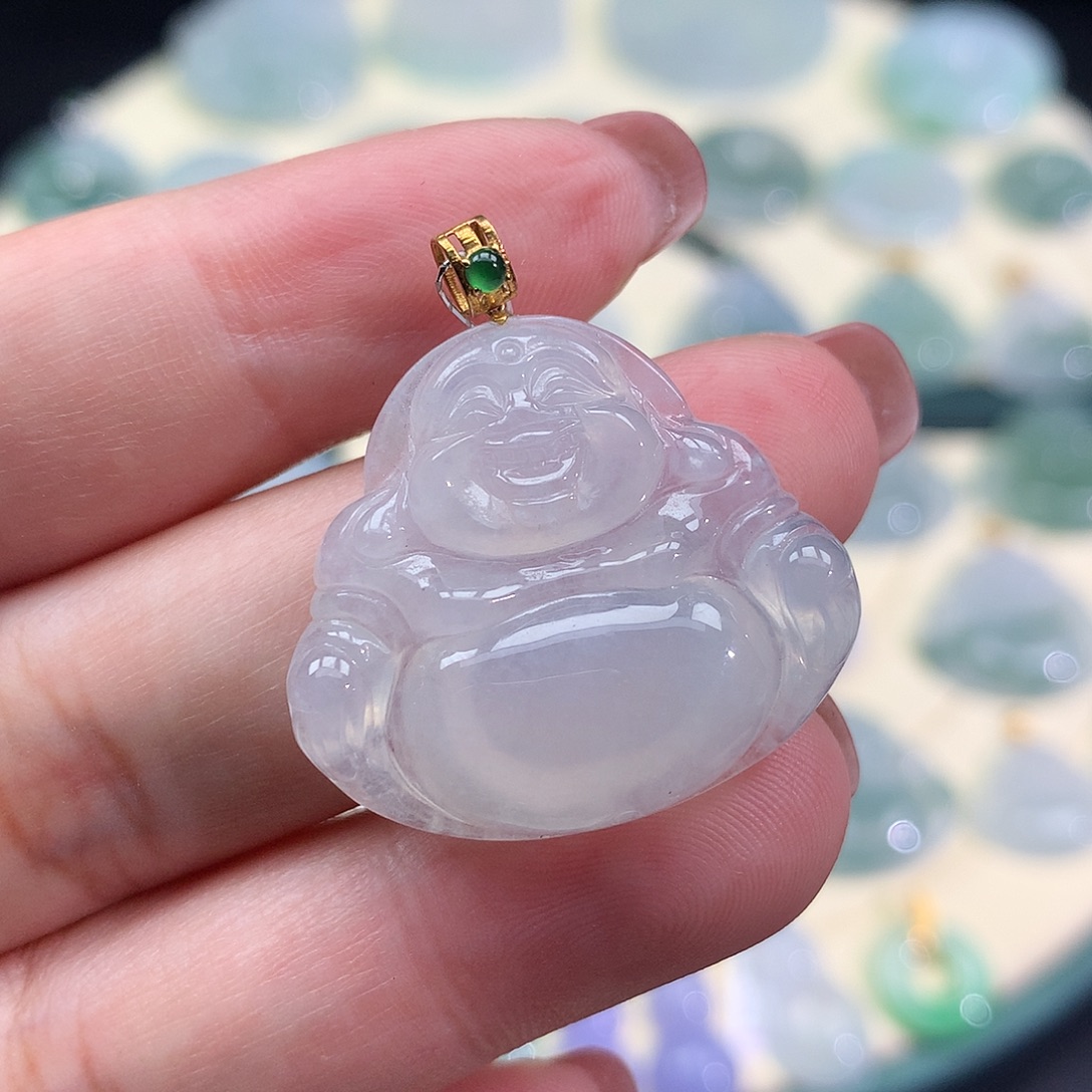 翡翠18K金镶嵌颈饰佛公