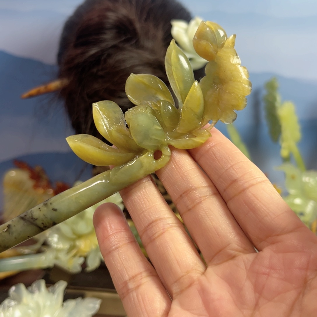 蛇纹石玉发饰合金