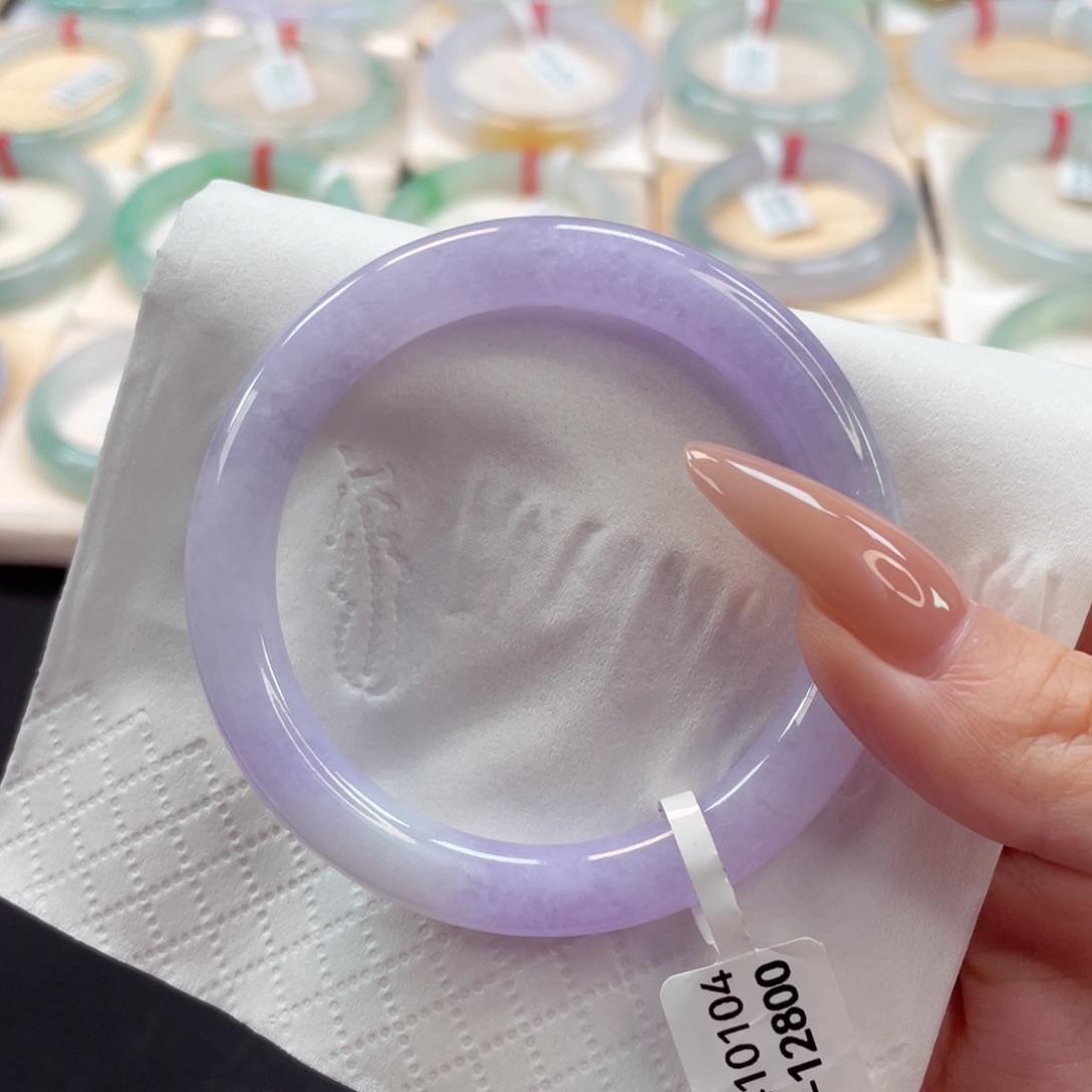 未镶嵌手镯翡翠49.8糯冰红春紫44号