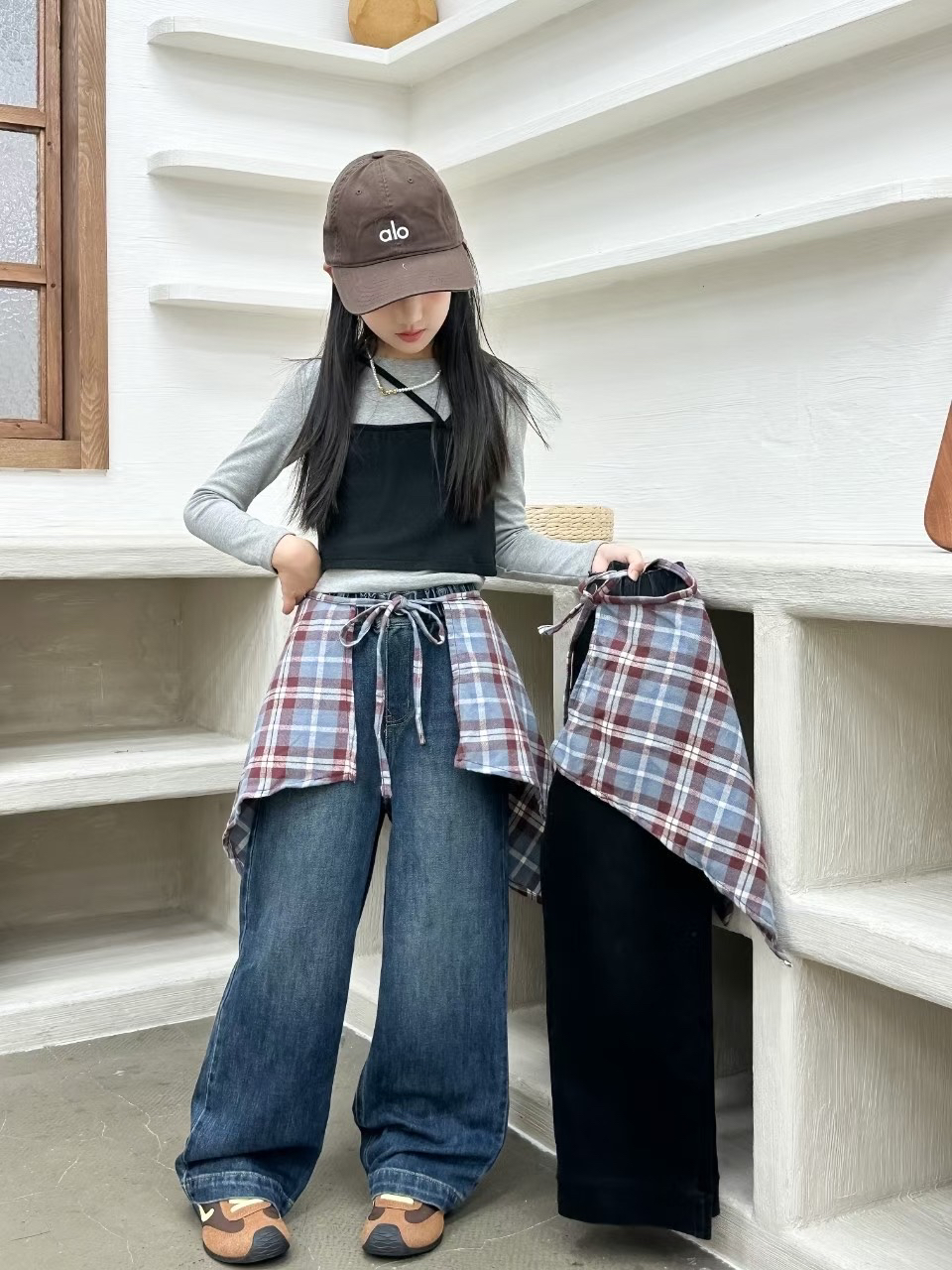 女童女中腰牛仔裤秋季中大童裤子休闲带屁帘