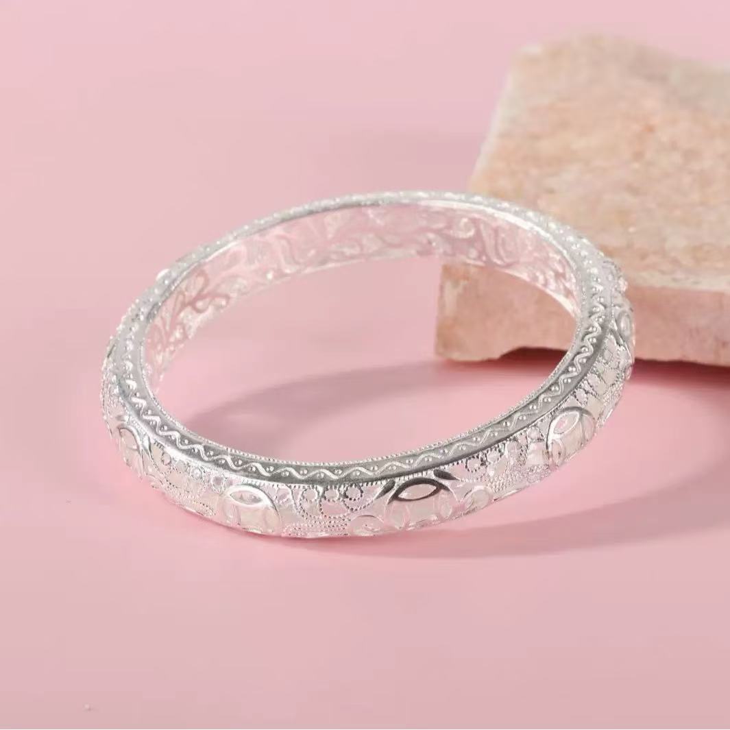 足银银制品 B07宫廷风镂空设计手镯闭口款