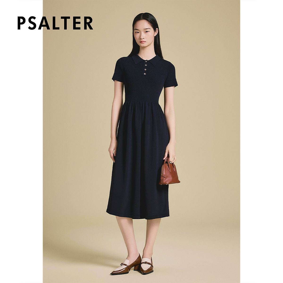 PSALTER诗篇法式拼接针织收腰显瘦假两件长裙连衣裙2025夏季新款