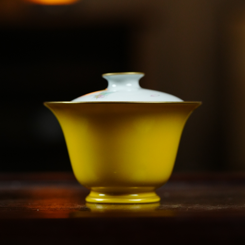 【静姐小院】帝黄-华隐堂-青花向日葵盖碗(华隐S0905)