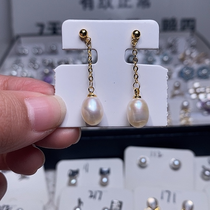 银S925镶嵌耳饰淡水珍珠