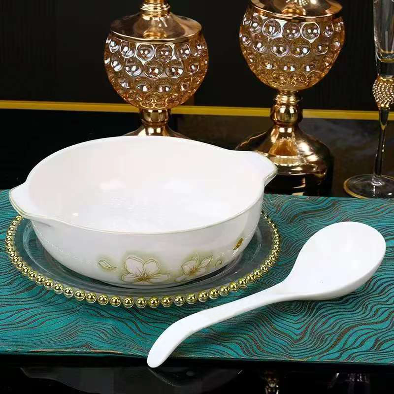 【黄金叶双耳带耳10.5英寸汤碗一个送勺子一个】破损补发