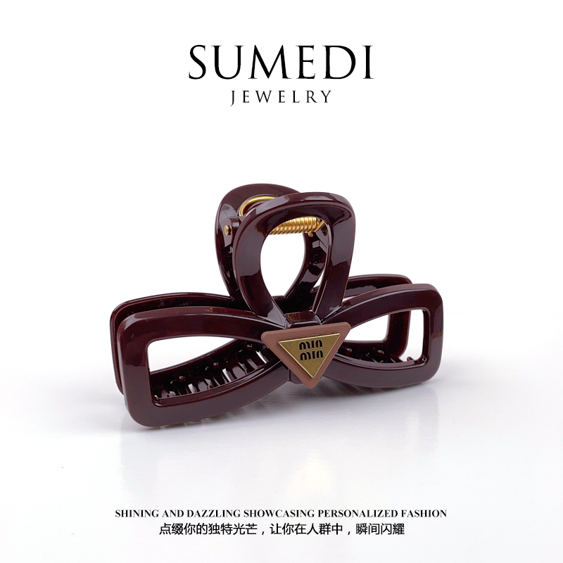 【奢美蒂207】法式复古可可色高级感抓夹2025新款半扎发盘发鲨鱼夹