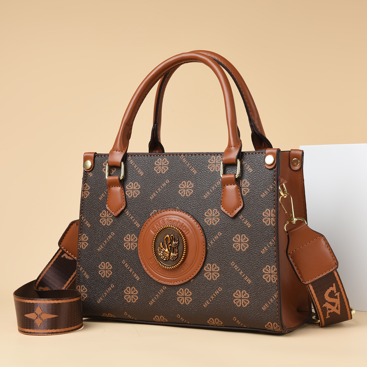 单肩斜挎手提大容量包包8290棕色